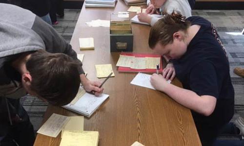 carroll students conducting research at the Waukesha County Museum 